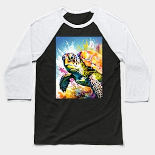 Sea Turtle Surrounded by Splashes of Watercolor Baseball T-Shirt